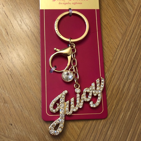 Juicy Couture Sparkling Rhinestone Gold Logo Keychain/bag charm NWT - Picture 1 of 7